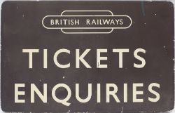 BR(W) FF screen printed enamel railway sign TICKETS ENQUIRIES with British Railways totem at the