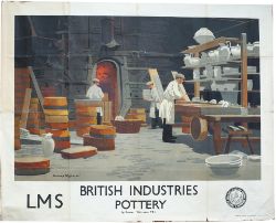 Poster LMS BRITISH INDUSTRY POTTERY by Norman Wilkinson P.R.I. Quad Royal 50in x 40in. In fair