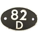 Shedplate 82D Westbury 1950-1963 with sub sheds of Frome and Salisbury(WR). Face restored with clear