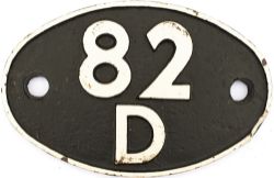 Shedplate 82D Westbury 1950-1963 with sub sheds of Frome and Salisbury(WR). Face restored with clear