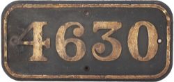 GWR cast iron cabside numberplate 4630 ex Collett 0-6-0PT built at Swindon in 1942. Allocated to