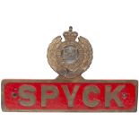 Nameplate SPYCK ex Hunslet WD 0-6-0 ST built in 1943 as works number 2889. Numbered WD 75040 and