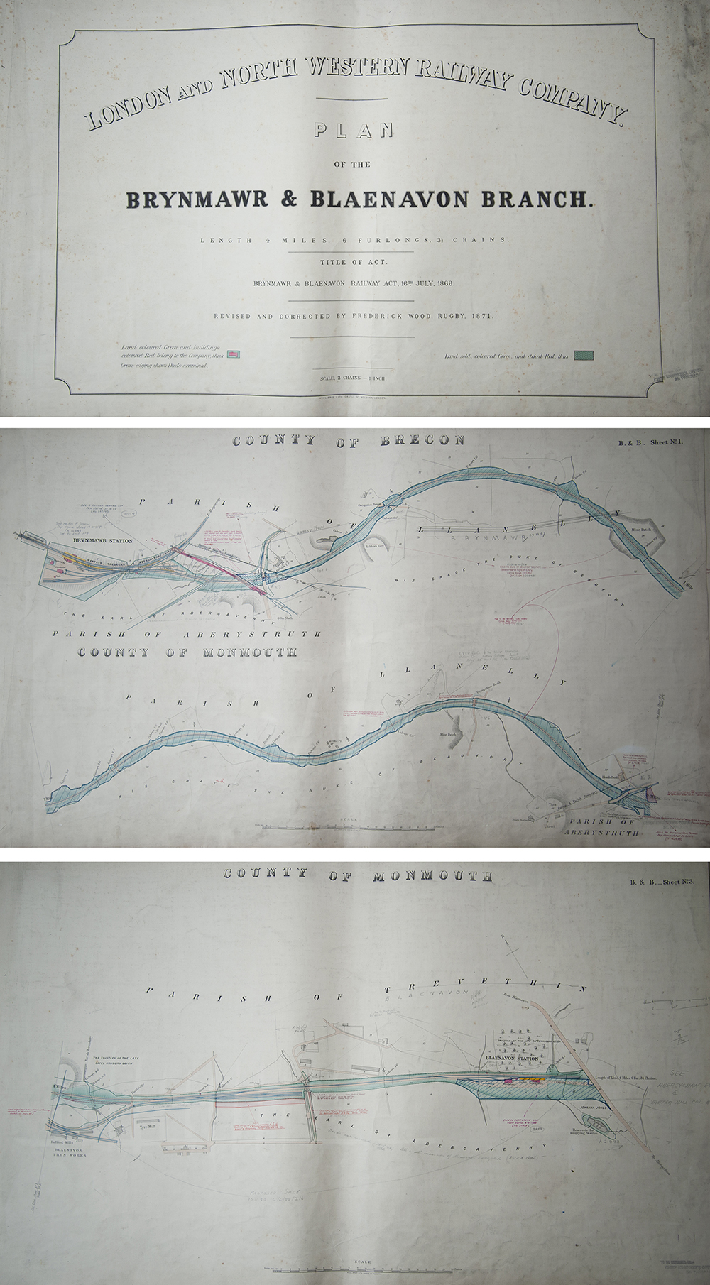 London & North Western Railway official hand coloured PLANS for the lines in North Monmouthshire - Image 2 of 2