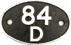 Shedplate 84D Leamington Spa 1950-1963. Face restored with clear Swindon casting marks on the rear