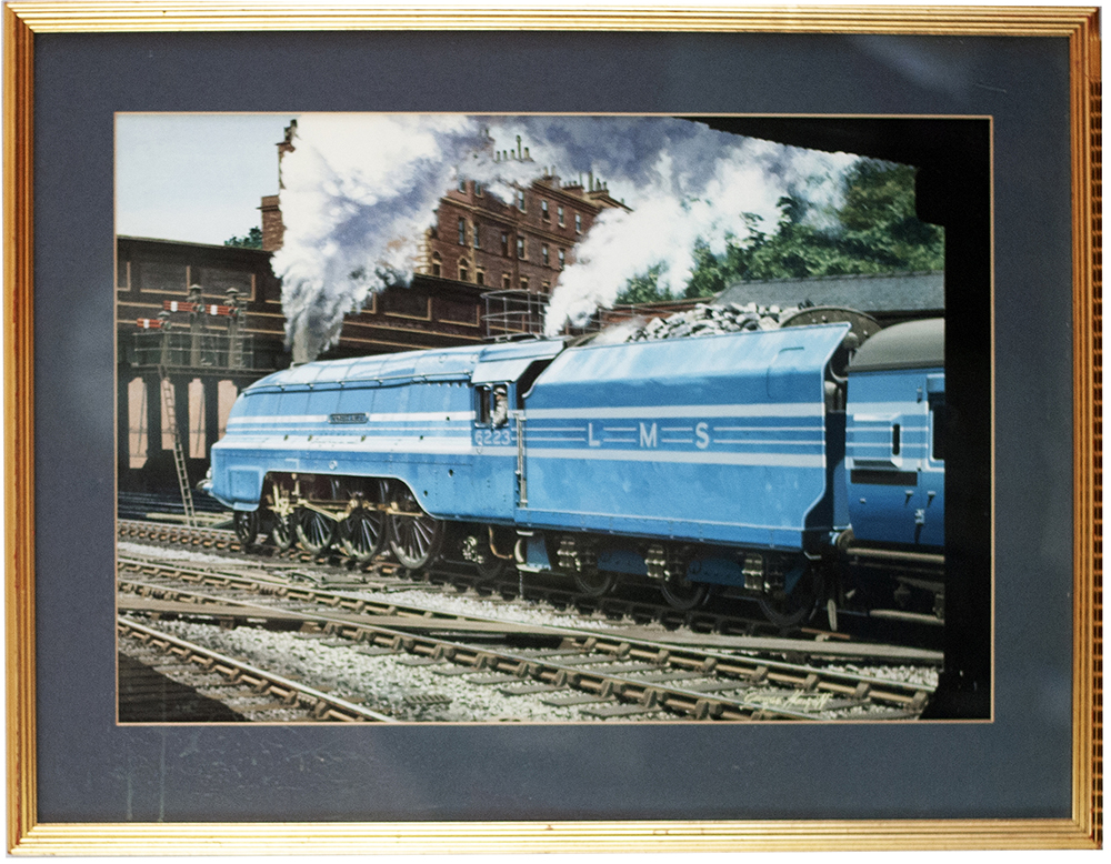 Original painting by George Heiron of LMS Coronation pacific 4-6-2 6223 Princess Alice. Gouache on