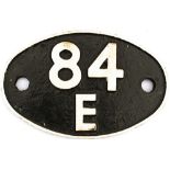 Shedplate 84E Tyseley 1950-1963. Has been cleaned rear and edge with clear Swindon casting marks.