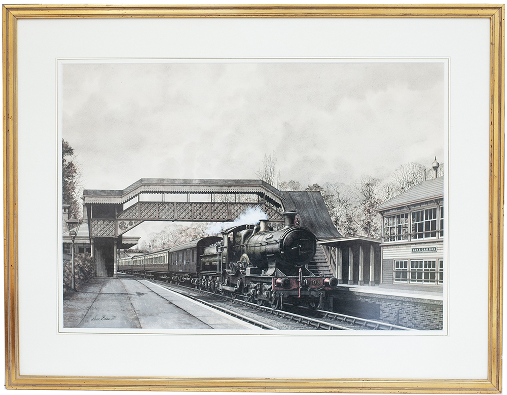 Original painting by Sean Bolan GRA of GWR 4-4-0 3303 St Anthony at Box station circa 1929,