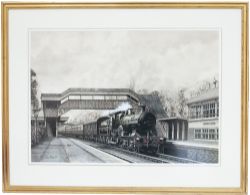 Original painting by Sean Bolan GRA of GWR 4-4-0 3303 St Anthony at Box station circa 1929,