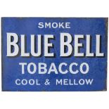 Advertising enamel sign SMOKE BLUE BELL TOBACCO COOL & MELLOW. Double sided with wall mounting