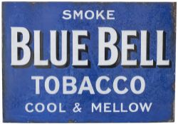 Advertising enamel sign SMOKE BLUE BELL TOBACCO COOL & MELLOW. Double sided with wall mounting