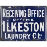 Advertising enamel sign RECEIVING OFFICE OF THE ILKESTON LAUNDRY CO LTD. In very good condition with