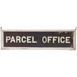 GWR sign PARCEL OFFICE. Wood with cast iron letters and original wrought iron brackets, in good