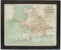 Great Western Railway lithographed tinplate MAP OF THE SYSTEM radiating out from Paddington. In very