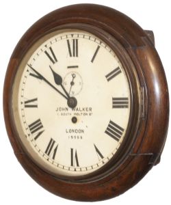 LMS 8 inch mahogany cased railway clock with a spun brass bezel and a Smiths going barrel platform