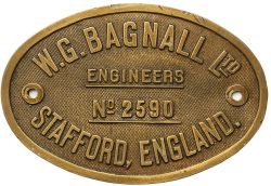 Worksplate W.G.BAGNALL LTD ENGINEERS STAFFORD ENGLAND No 2590 ex 0-4-0 ST delivered in December 1938