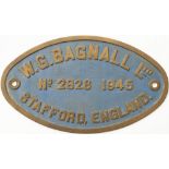 Worksplate W.G.BAGNALL LTD STAFFORD ENGLAND No 2828 1945 ex 0-4-0 ST named No1 Annie and worked at