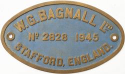 Worksplate W.G.BAGNALL LTD STAFFORD ENGLAND No 2828 1945 ex 0-4-0 ST named No1 Annie and worked at
