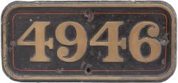 GWR brass cabside numberplate 4946 ex Collett Hall Class 4-6-0 built at Swindon in 1929 and named