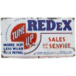 Advertising enamel motoring sign REDEX TUNE UP SALES AND SERVICE MORE HP LESS WEAR LESS PETROL. In