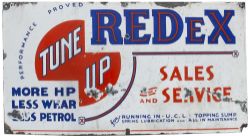 Advertising enamel motoring sign REDEX TUNE UP SALES AND SERVICE MORE HP LESS WEAR LESS PETROL. In