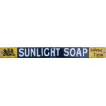 Advertising enamel sign SUNLIGHT SOAP SAVES TIME. In good condition with a few areas of restoration.