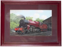 Original painting by Vic Welch of a LMS Crab 2-6-0 13056 on shed. Gouache on board with mount,