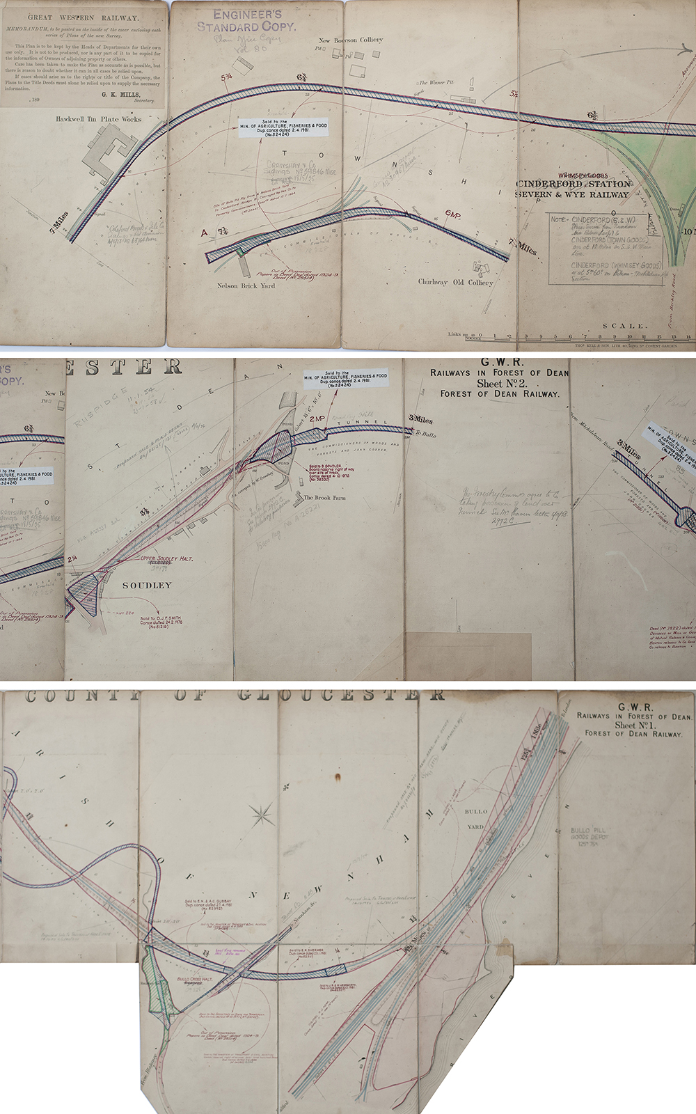 GWR Plans for THE FOREST OF DEAN RAILWAY BULLO YARD TO CHURCHWAY SURVEYED 1880. Full colour with - Image 2 of 2