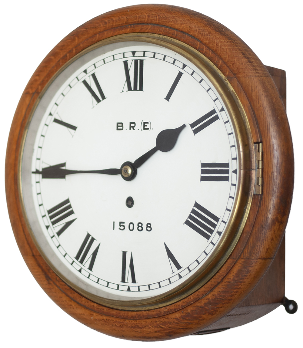 London Midland & Scottish Railway 10 inch oak cased fusee railway clock with a rectangular plated