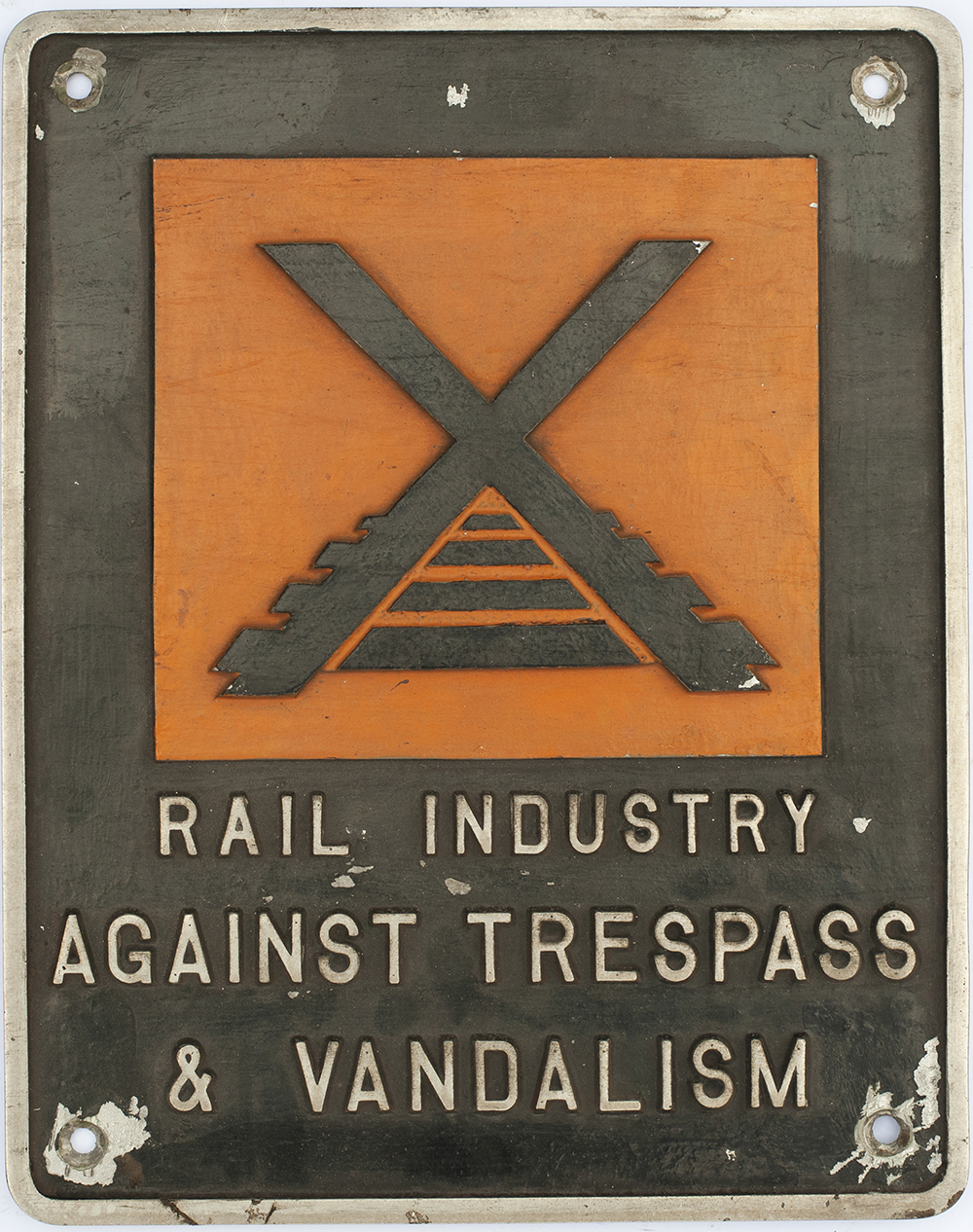 Locomotive badge RAIL INDUSTRY AGAINST TRESPASS & VANDALISM as fitted to sole liveried British
