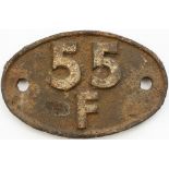 Shedplate 55F Bradford Manningham 1957-1973. In as removed condition.