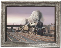 Original painting by Barry Price LONDON BOUND EXPRESS LEAVING STAFFORD circa 1960 with 45705