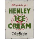 Advertising enamel sign STOP HERE FOR HENLEY ICE CREAM TUDOR DAIRIES (HENLEY) LTD. In very good