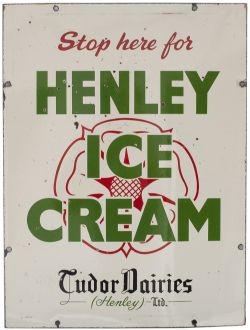 Advertising enamel sign STOP HERE FOR HENLEY ICE CREAM TUDOR DAIRIES (HENLEY) LTD. In very good