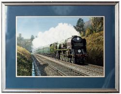 Original painting by George Heiron Dec 1989 of SR Bulleid Merchant Navy 4-6-2 35023 Holland Africa