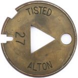 Tyers No6 brass and steel single line Tablet TISTED - ALTON from the section on the Meon Valley Line