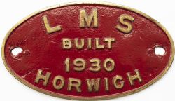 Worksplate LMS BUILT 1930 HORWICH ex Hughes Crab 2-6-0 LMS 2841 BR 42841. Allocated to Fleetwood,