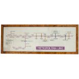 METROPOLITAN LINE Railway Carriage Panel Line Diagram issued in 1949 showing the route from