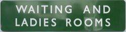 BR(S) enamel railway sign WAITING AND LADIES ROOMS. In very good condition with minor edge chipping,