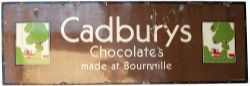 Enamel advertising sign CADBURYS CHOCOLATES MADE AT BOURNVILLE. In very good condition with some