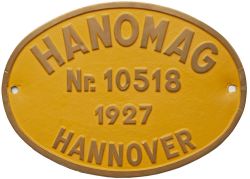 Worksplate HANOMAG HANNOVER NR 10518 1927 ex South African GF 4-6-2 + 2-6-4 numbered SAR 2376.