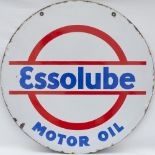 Advertising enamel sign ESSOLUBE MOTOR OIL. Double sided, in excellent condition, measures 26in