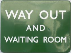 BR(S) FF enamel railway sign WAY OUT AND WAITING ROOM. In very good condition with a few minor