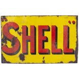 Advertising enamel sign SHELL. Double sided with wall mounting flange. Both sides in original