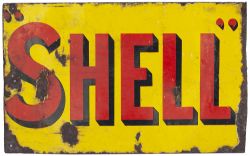 Advertising enamel sign SHELL. Double sided with wall mounting flange. Both sides in original