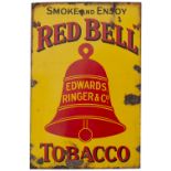 Advertising enamel sign SMOKE AND ENJOY RED BELL TOBACCO EDWARDS RINGER & CO. In good condition with