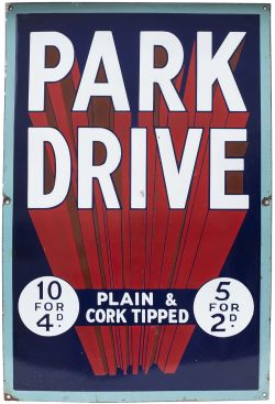 Advertising enamel sign PARK DRIVE PLAIN & CORK TIPPED ex Daniels Confectionary Shop Aberkenfig.
