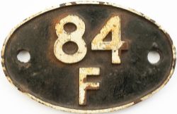 Shedplate 84F Stourbridge Junction 1950-1963. Face restored a long time ago with clear Swindon