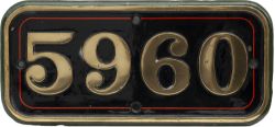 GWR brass cabside numberplate 5960 ex GWR Collett Hall 4-6-0 built at Swindon in 1936 and named St