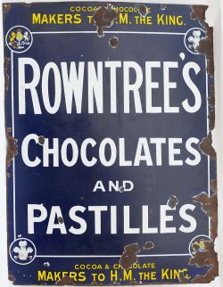 Advertising enamel sign ROWNTREE'S CHOCOLATES AND PASTILLES. In good condition with some chipping