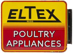 Advertising enamel sign ELTEX POULTRY APPLIANCES. Double sided with wall mounting flange, both sides
